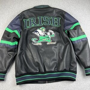 VTG‎ Notre Dame Fighting Irish Leather Jacket Large Pro Edge Embroidered Black